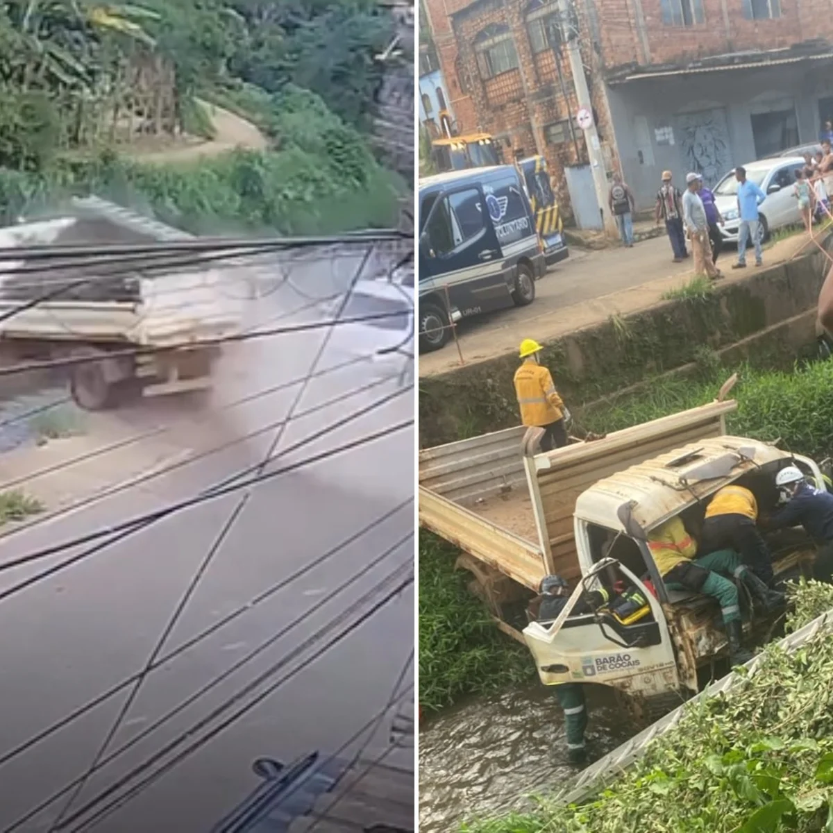 Caminhão cai em córrego e deixa dois servidores municipais feridos em MG