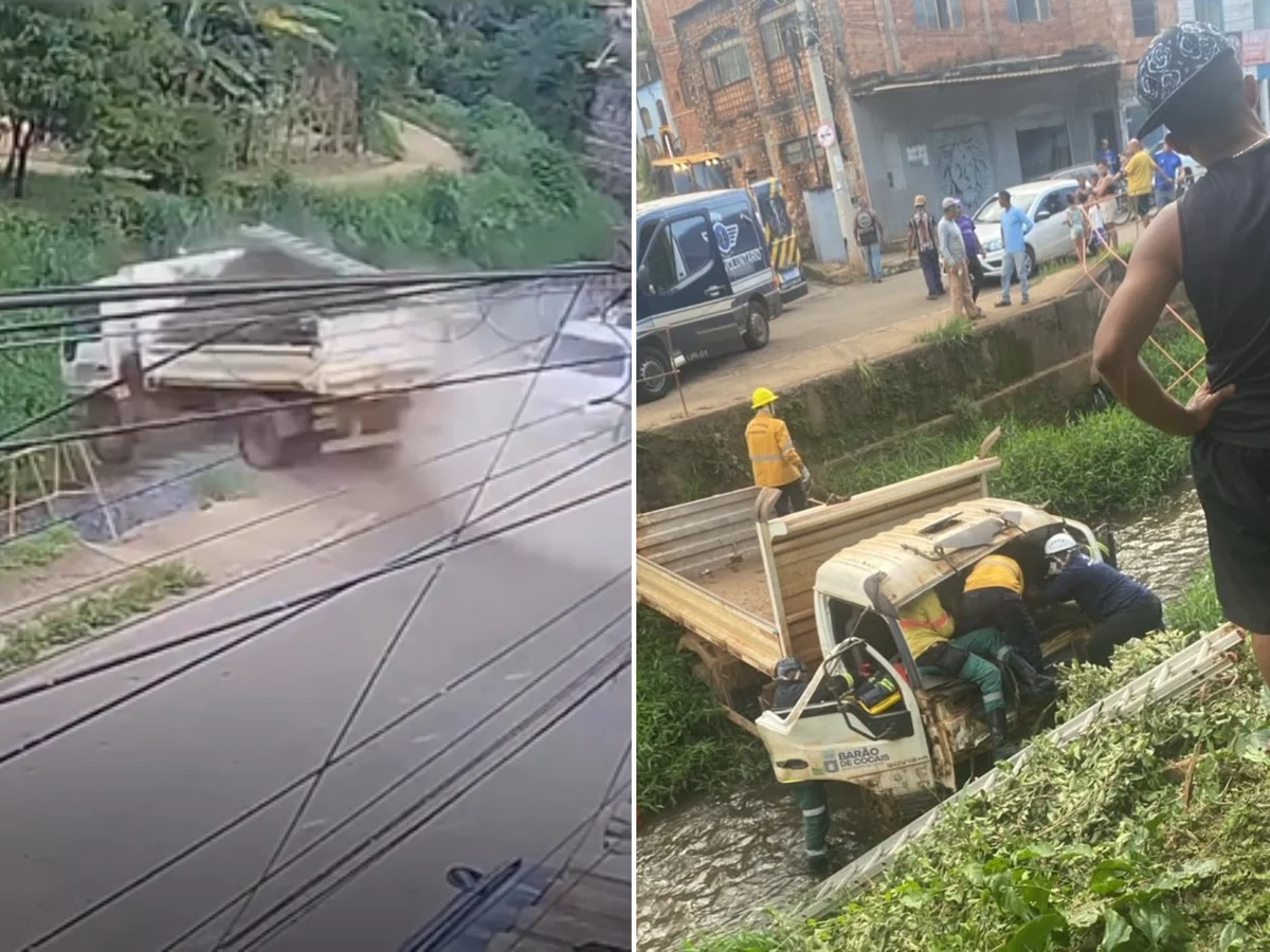 Caminhão cai em córrego e deixa dois servidores municipais feridos em MG