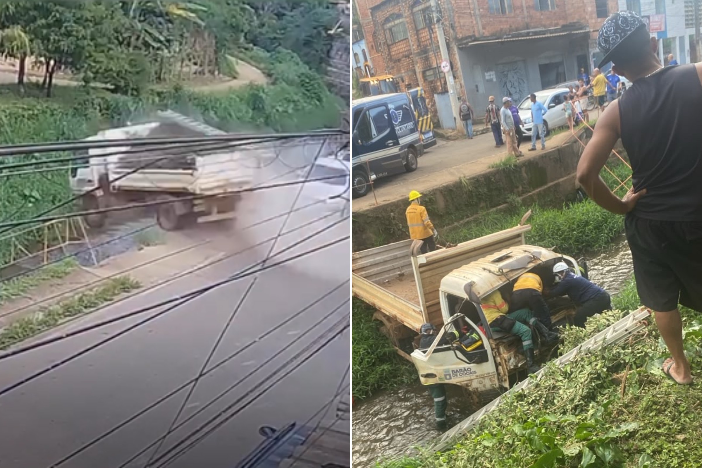 caminhão cai em córrego em Barão de Cocais MG