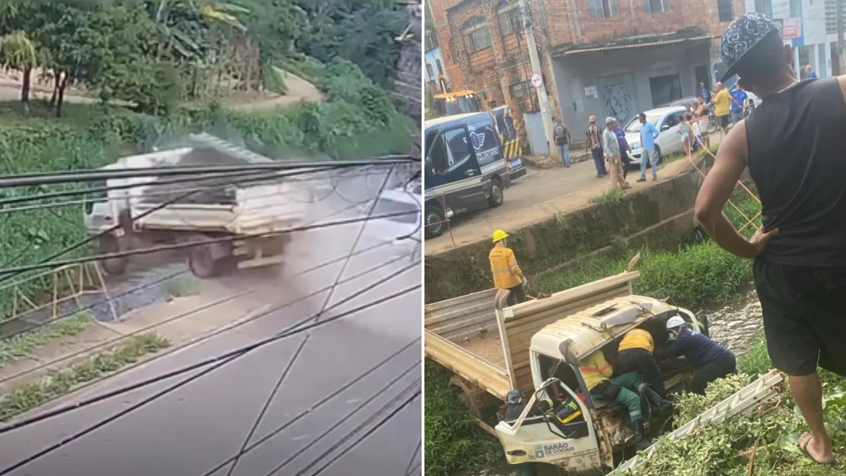 Caminhão cai em córrego e deixa dois servidores municipais feridos em MG
