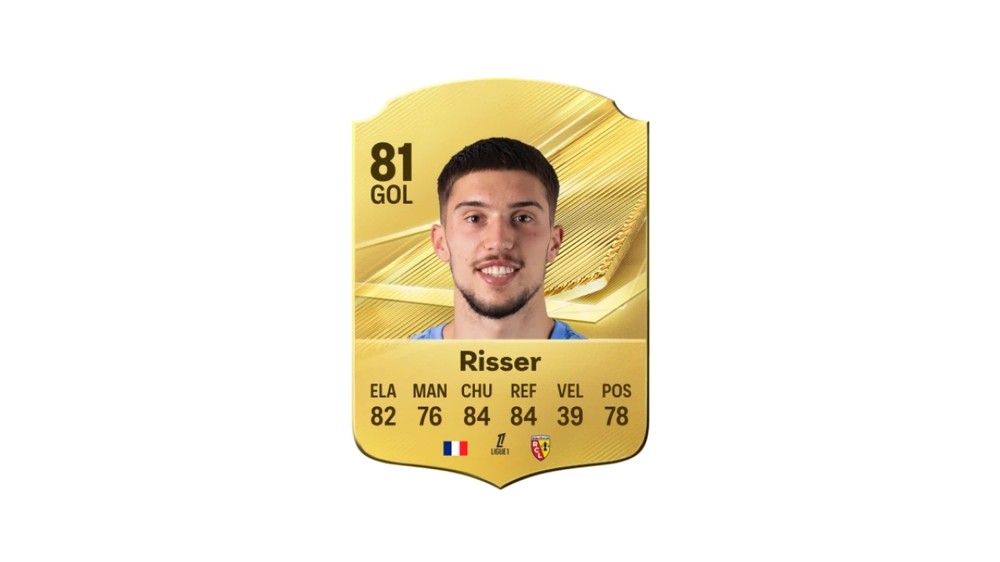 O jovem goleiro francês Robin Risser possui atributos relacionados à defesa acima de 80 — Foto: Reprodução/EA Sports FC 27