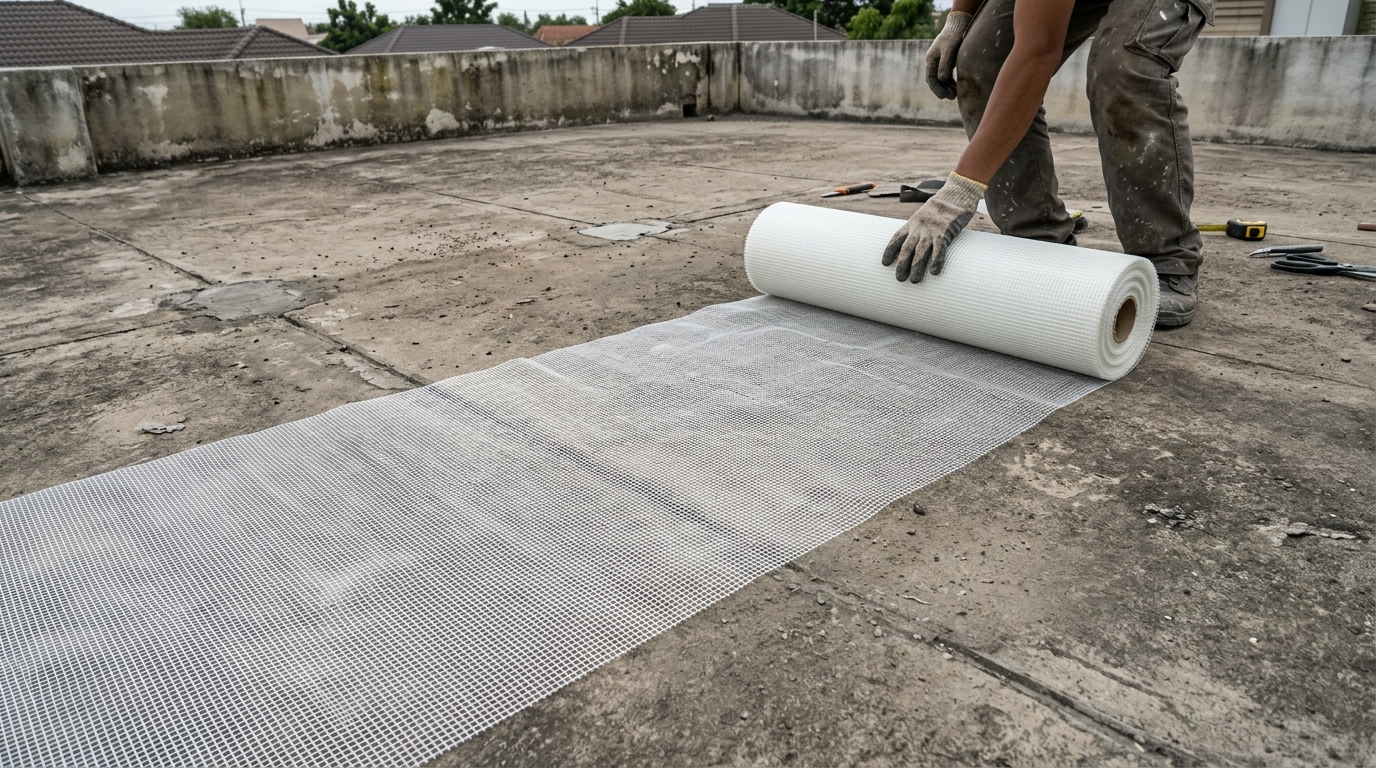 Os construtores garantem: colocar uma tela de fibra de vidro sobre o cimento é o melhor truque para impermeabilizar um terraço e evitar infiltrações