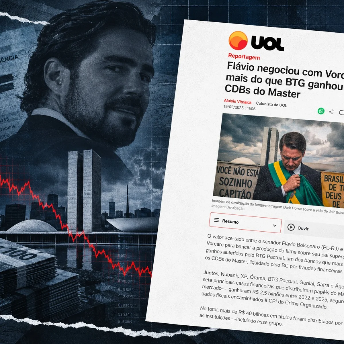 UOL apaga reportagem que compara dinheiro de Vorcaro para Dark Horse com ganhos do BTG no Master